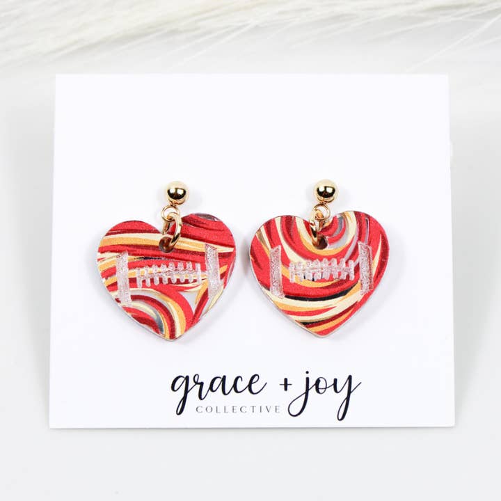 Kansas City Chiefs heart Dangle Earrings, Taylor Swift for wholesale by Grace + Joy Collective