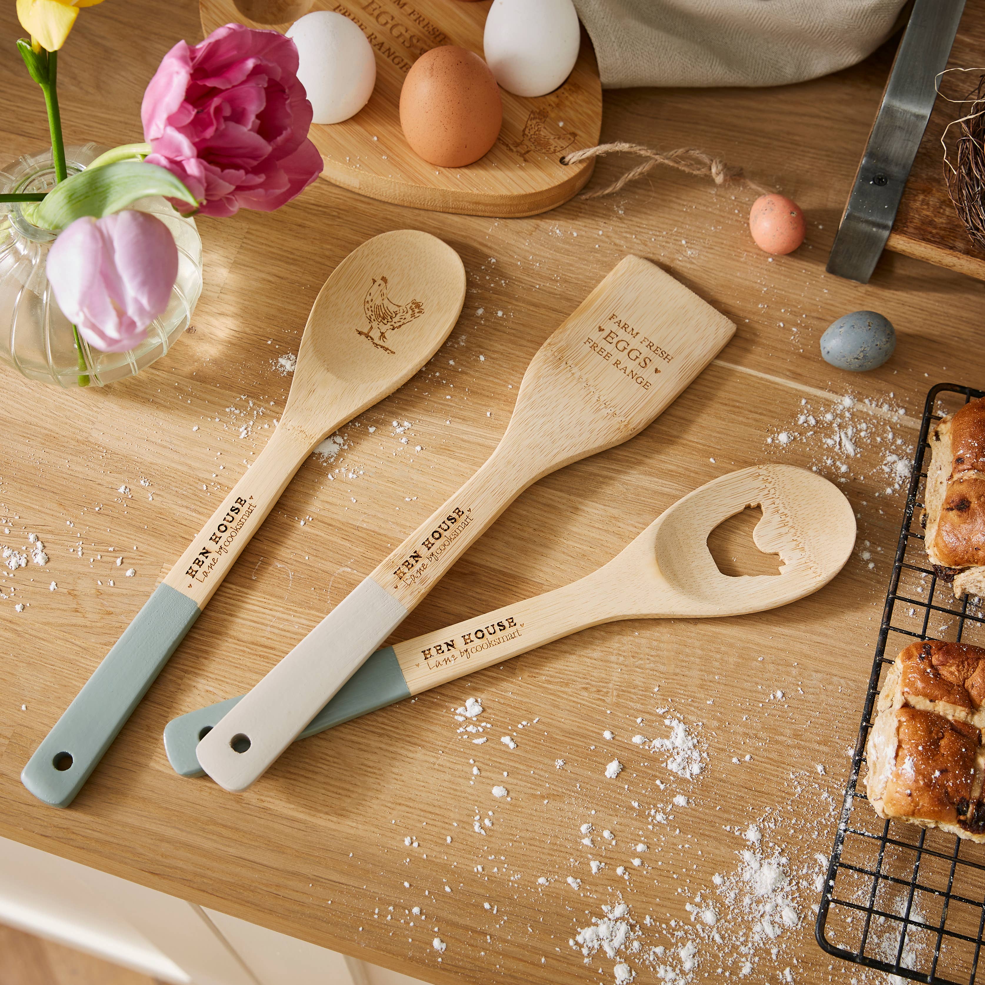 Naturel Ensemble de 3 ustensiles en bambou Hen House Lane en vente sur Faire2