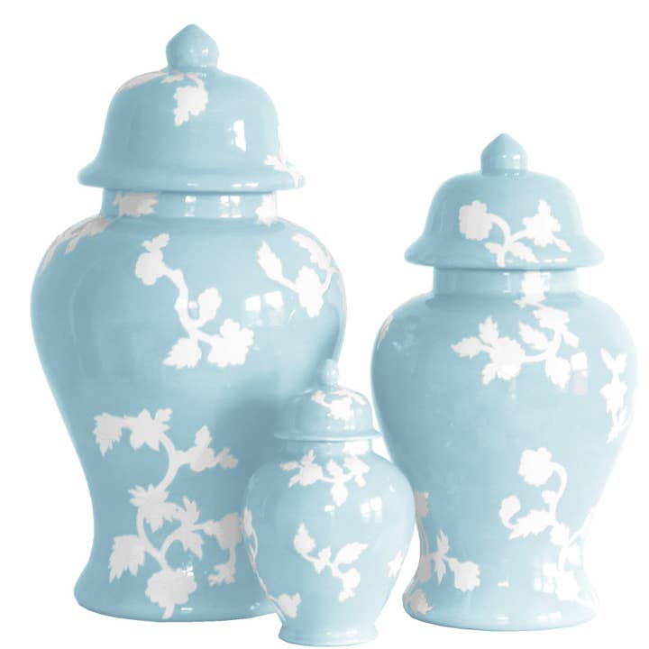 Chinoiserie Dreams Ginger Jars in Robin's Egg Blue for wholesale by Lo Home | Ruby Clay