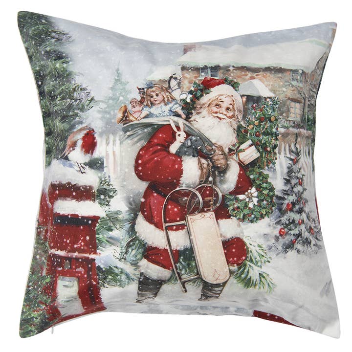 KT021.282 Kissenhülle aus Polyester, 45 x 45 cm, Weiß, Weihnachtsmann für den Großhandel von Clayre & Eef