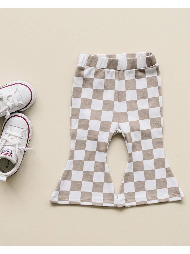 Lucky Panda Kids - Wholesale Pants - Baby - Checkered Flare Pants | Latte11