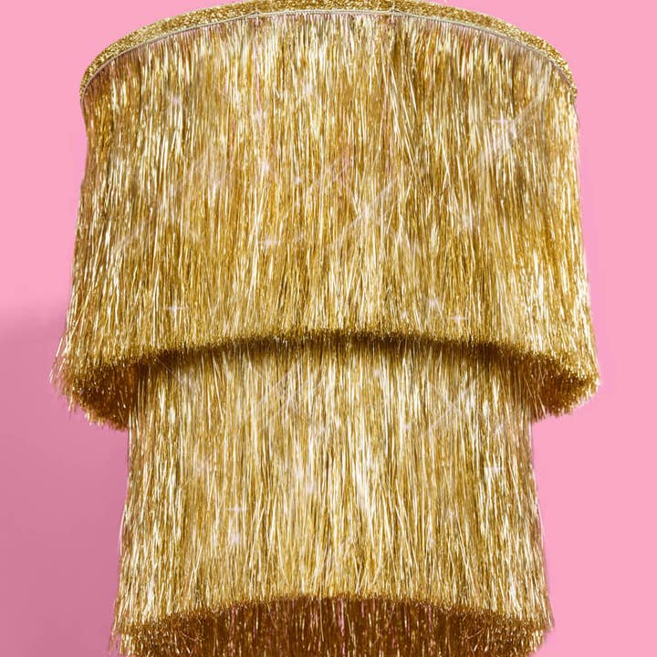 xo, Fetti - Wholesale Decal - Party Decorations - Golden Fringe Chandelier - sparkly foil, 16" tall x 12" wide