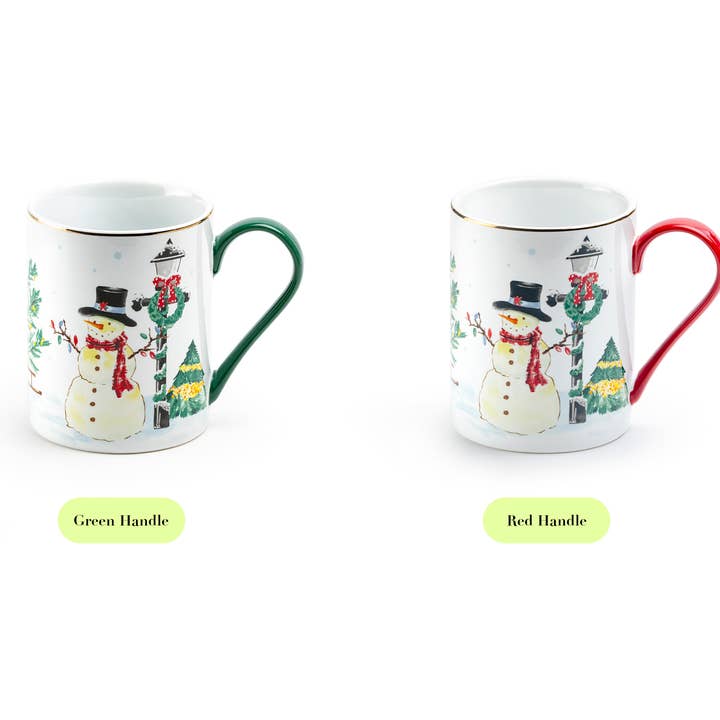 Grace Teaware - Wholesale Coffee Mug - Jolly Snowman 11oz Fine Porcelain Mug with Red Handle3