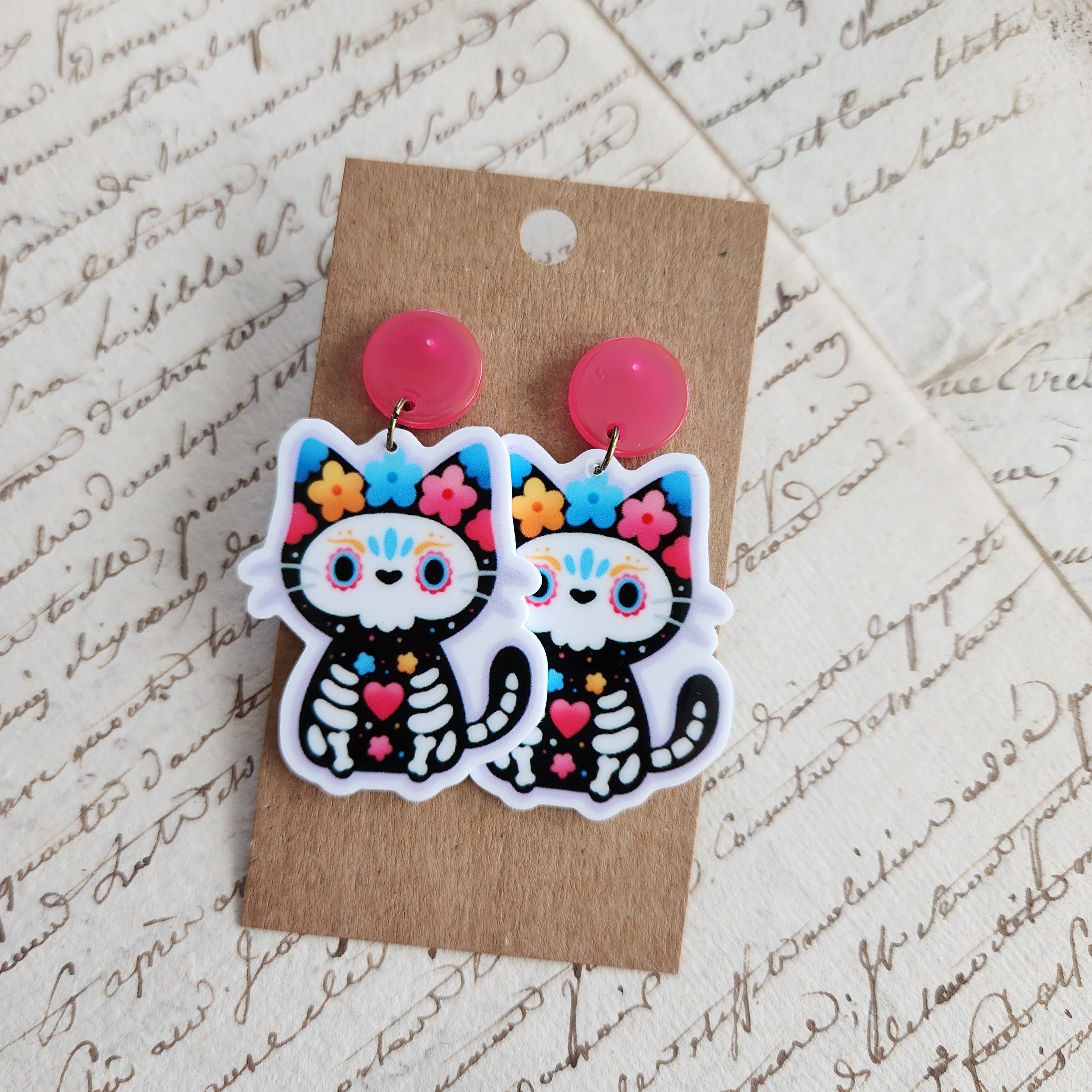 Kolor Wonder Crafts - Wholesale Dangle Earrings - Sugar Skull Cat Earrings0