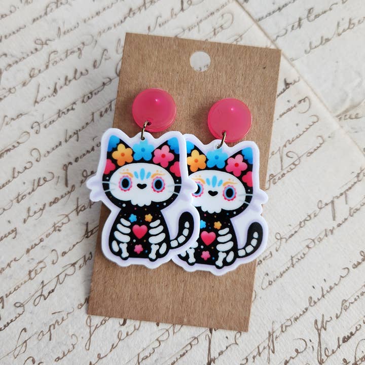 Kolor Wonder Crafts - Wholesale Dangle Earrings - Sugar Skull Cat Earrings0