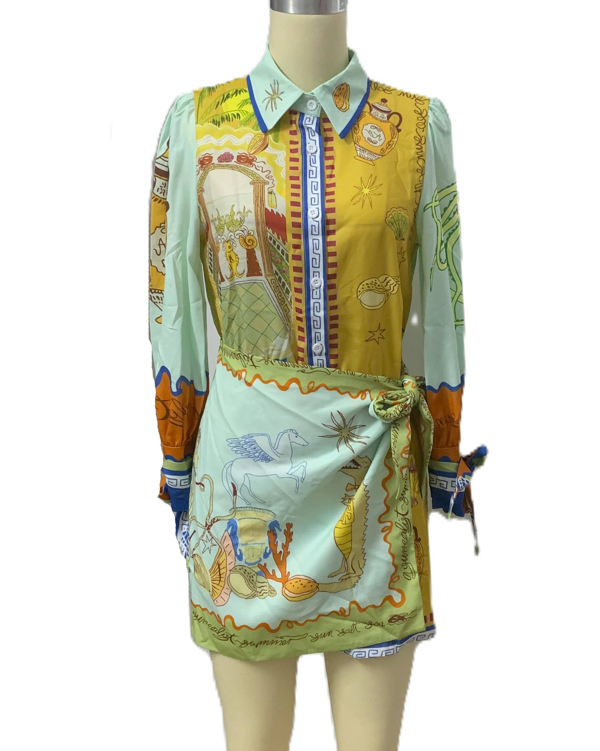 Printed Unique Surrealist Prints Wrap Shirt Dress for wholesale on Faire2