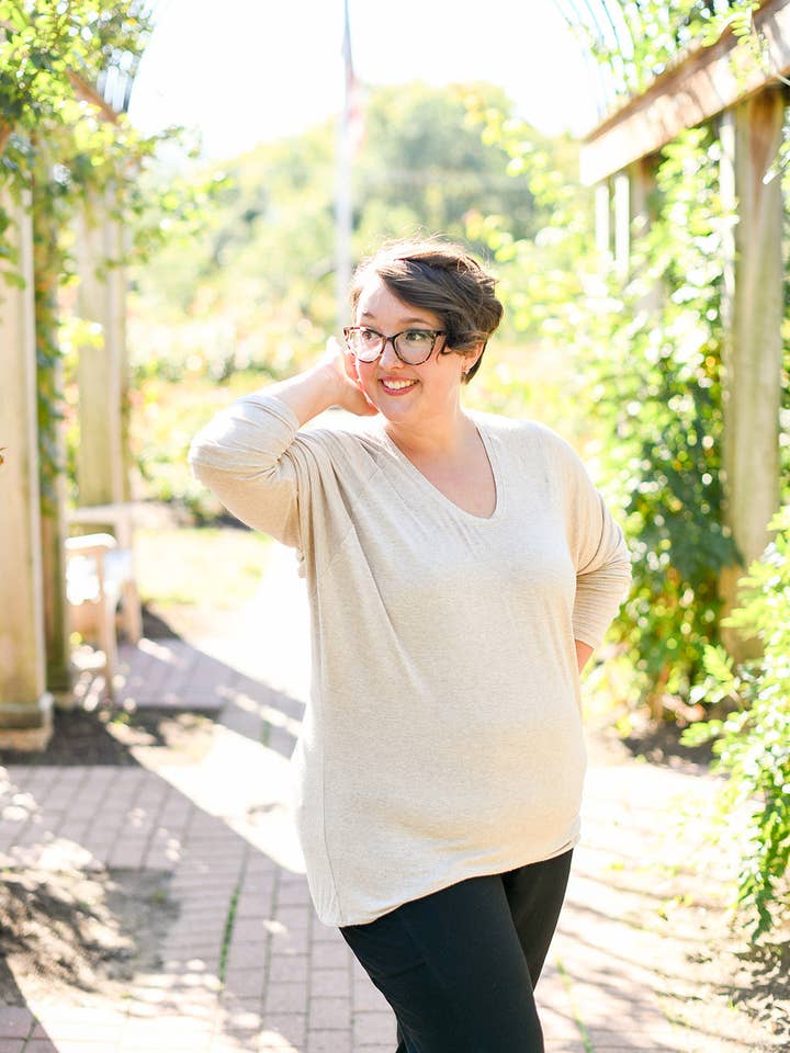 Knieriem Designs - Wholesale Knit Top - Women's - Cream Raglan Sleeve U-Neck Top in Super Soft Knit