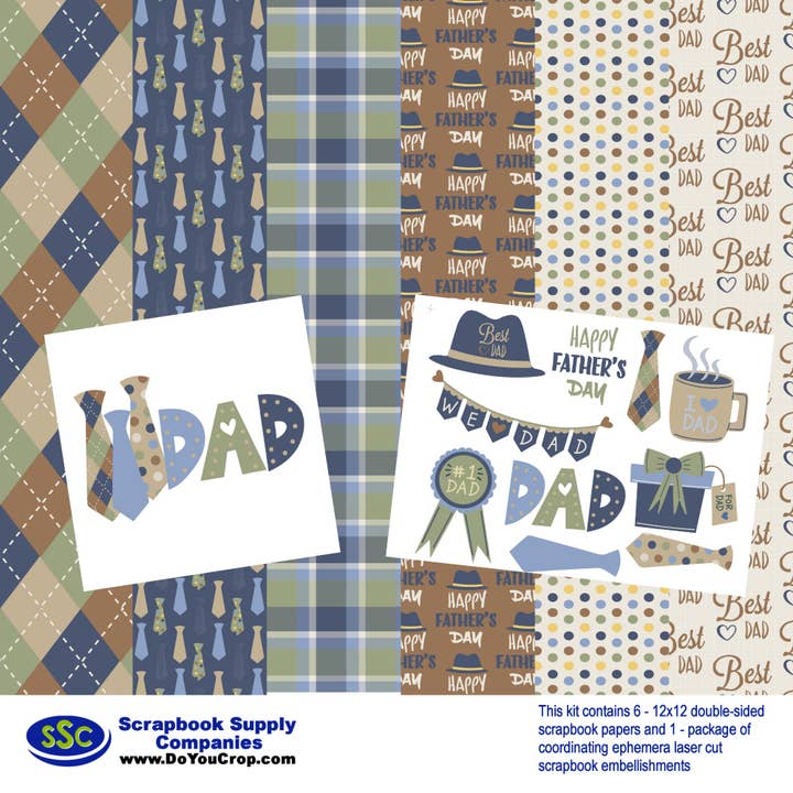 Dad 12 x 12 Scrapbook Paper & Embellishment Kit by SSC Designs - 3 Kits for wholesale by SSC Wholesale