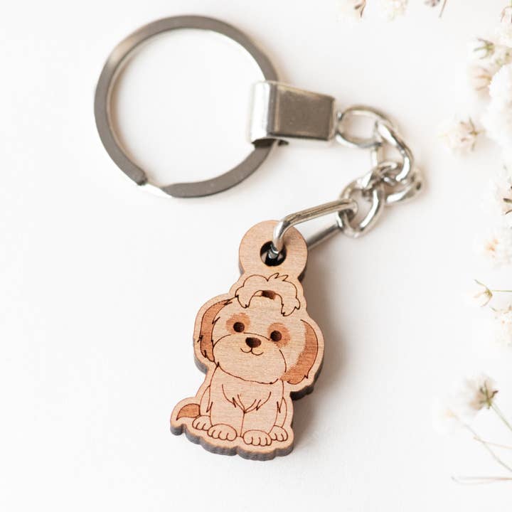 Porta-chaves Shih Tzu Dog Madeira de Cerejeira - KL20031 por atacado de Robin Valley