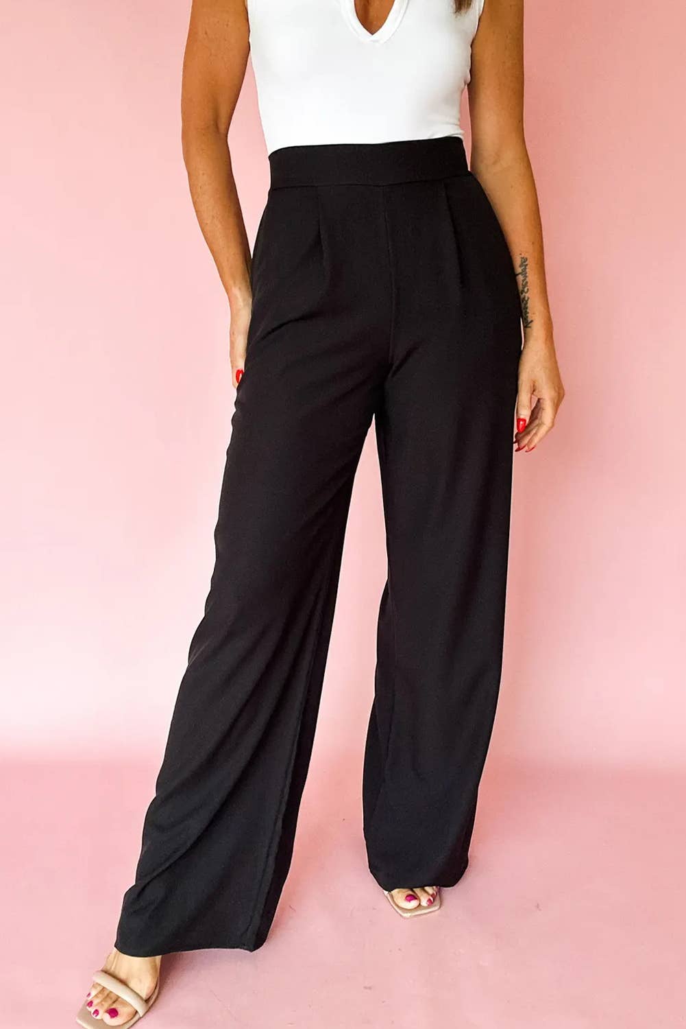 FULL TIME PURCHASE - Wholesale Pants - Women's - Pleated Pull On High Elastic Waist Loose Straight Pants
