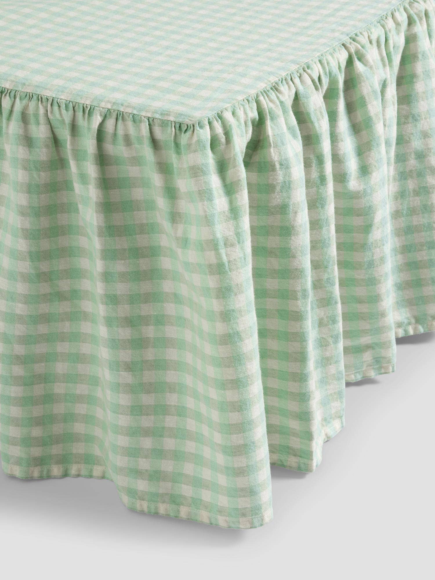Piglet in Bed USA - Wholesale Bedskirt - Sage Gingham Linen Blend Bed Skirt0