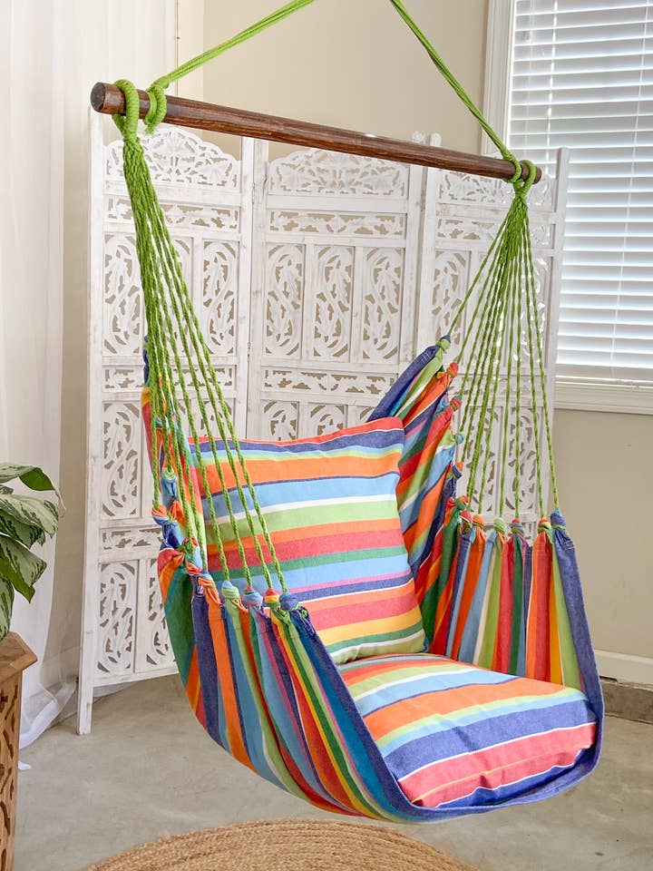 Tropical Rainbow Hammock Chair Swing + 2 Pillow Cover Set for wholesale by Limbo Imports Hammocks