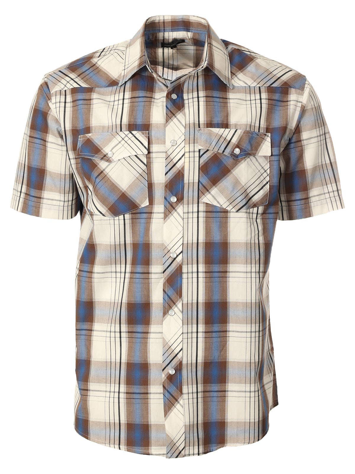 b-one inc - Wholesale Button Down Shirt - Men's - Men's Pearl Snap Button Down Plaid Short Sleeve Western Shirt5