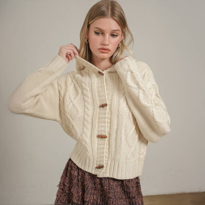 IVORY Hoodie toggle sweater cardigan - RSW1125 for wholesale on Faire