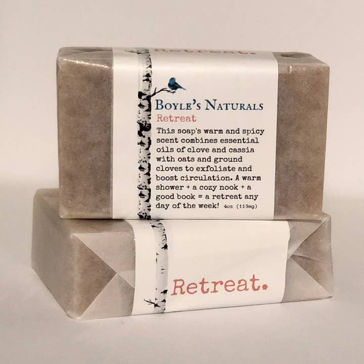 Savon bio 4oz Retreat (cannelle, clou de girofle, exfoliant) pour la vente par Boyle's Naturals, LLC