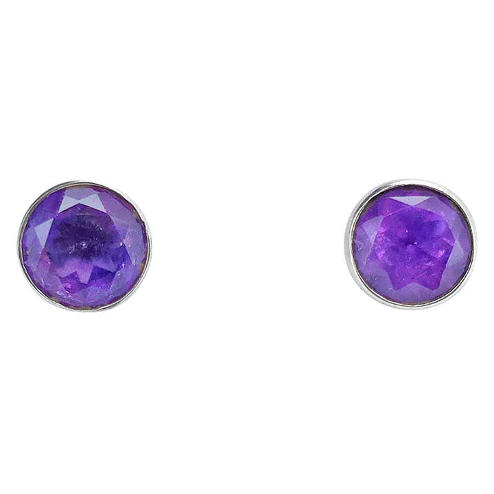 Faceted Amethyst Sterling Silver Stud Earrings for wholesale by Amberman