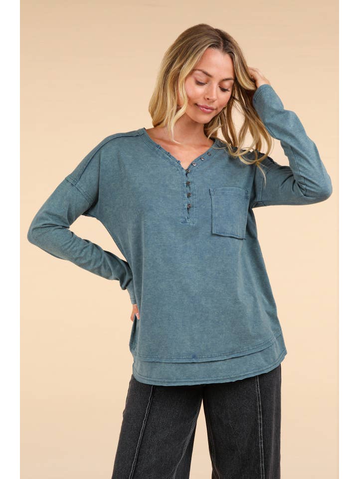 VERY J - Wholesale Knit Top - Women's - NT11795-Mineral Washed Cotton Comfy Knit Top