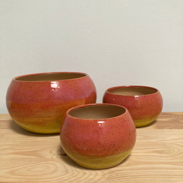 Sunset Ombre Planter - glazed ceramic planter with drainage for wholesale by Katie Troisi Pottery