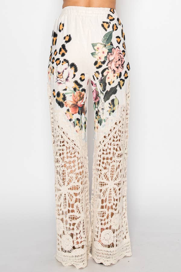 Crochet-Detail Lined Drawstring Pants-4899BG LEO FL for wholesale on Faire3