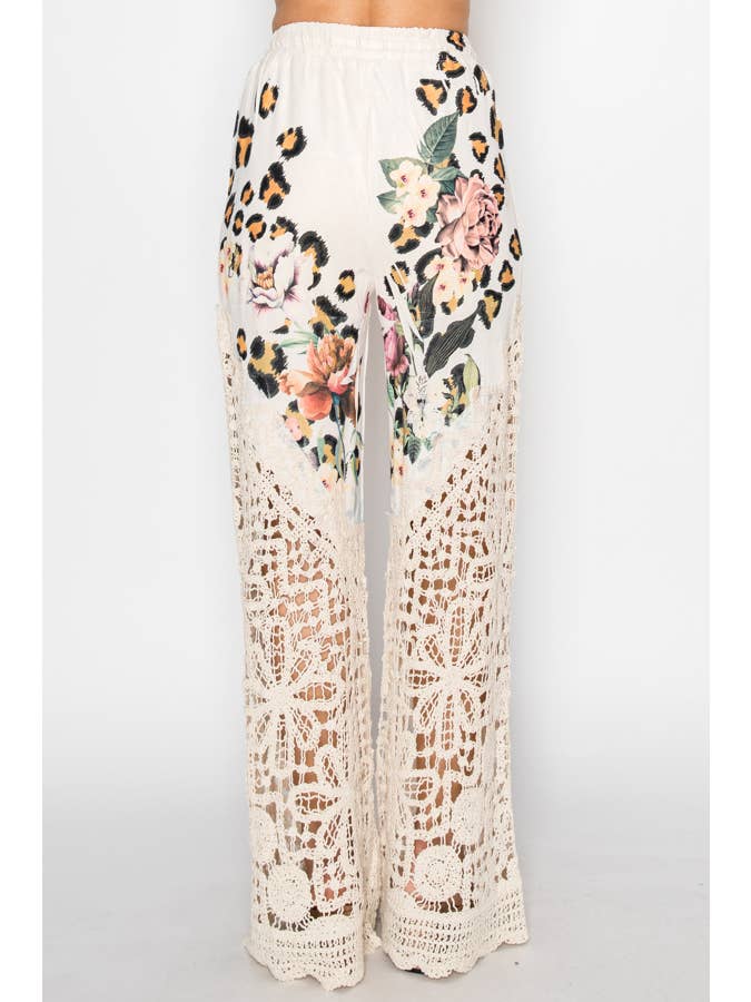 Crochet-Detail Lined Drawstring Pants-4899BG LEO FL for wholesale on Faire3