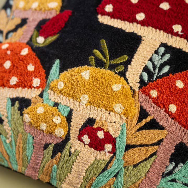 Ian Snow Ltd - Wholesale Chair Cushion - Black Embroidered Toadstools Cushion Cover4