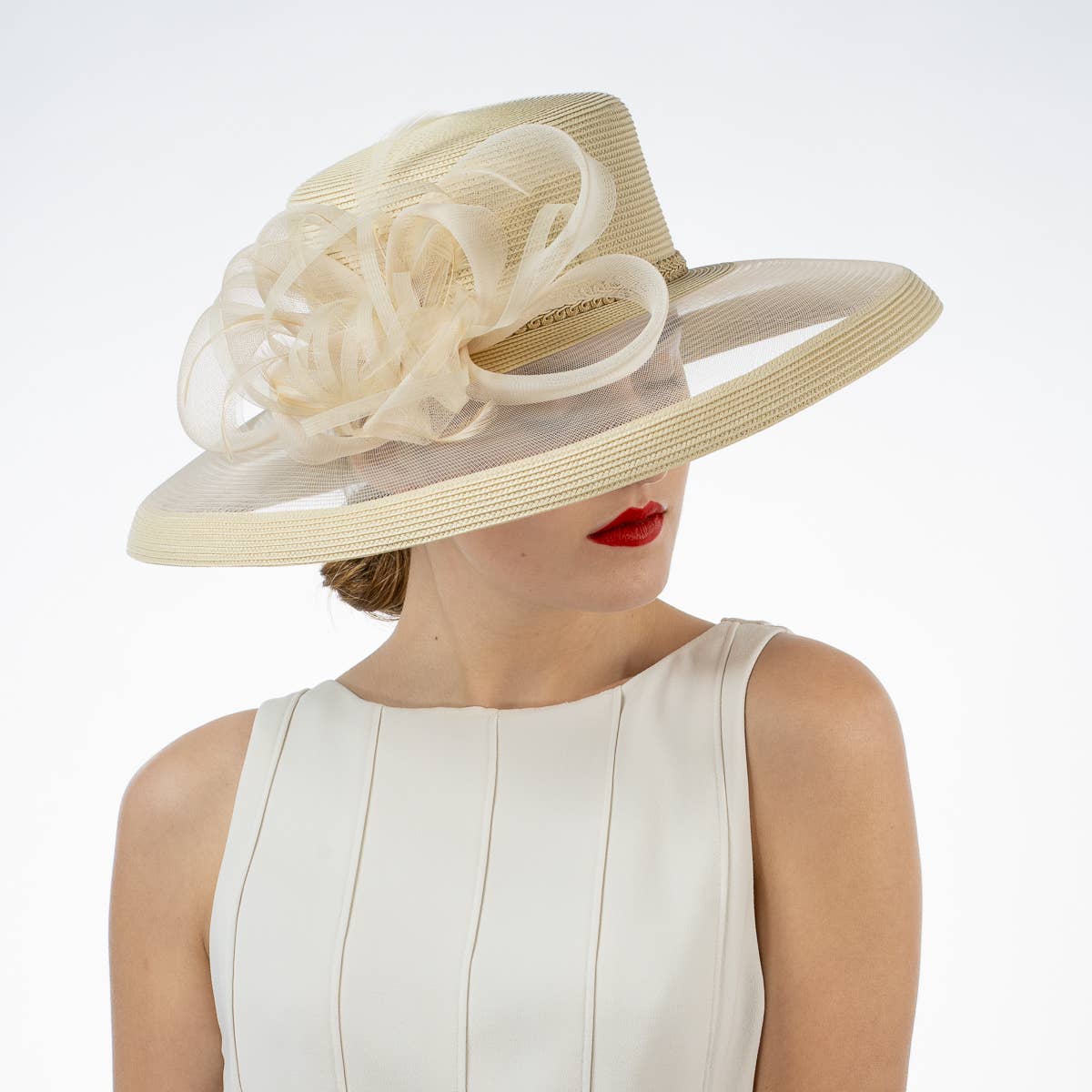 KaKyCo - Vendita all'ingrosso Cappello di paglia - Donna - Cappello di Paglia in Poliestere con Tesa in Crinolina e Fiocco a Nastro | 3018865