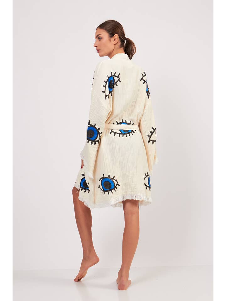 Yaz Concepts - Wholesale Kimono - Women's - Turkish Evil Eye Print Kimono Robe Blue Coverup7