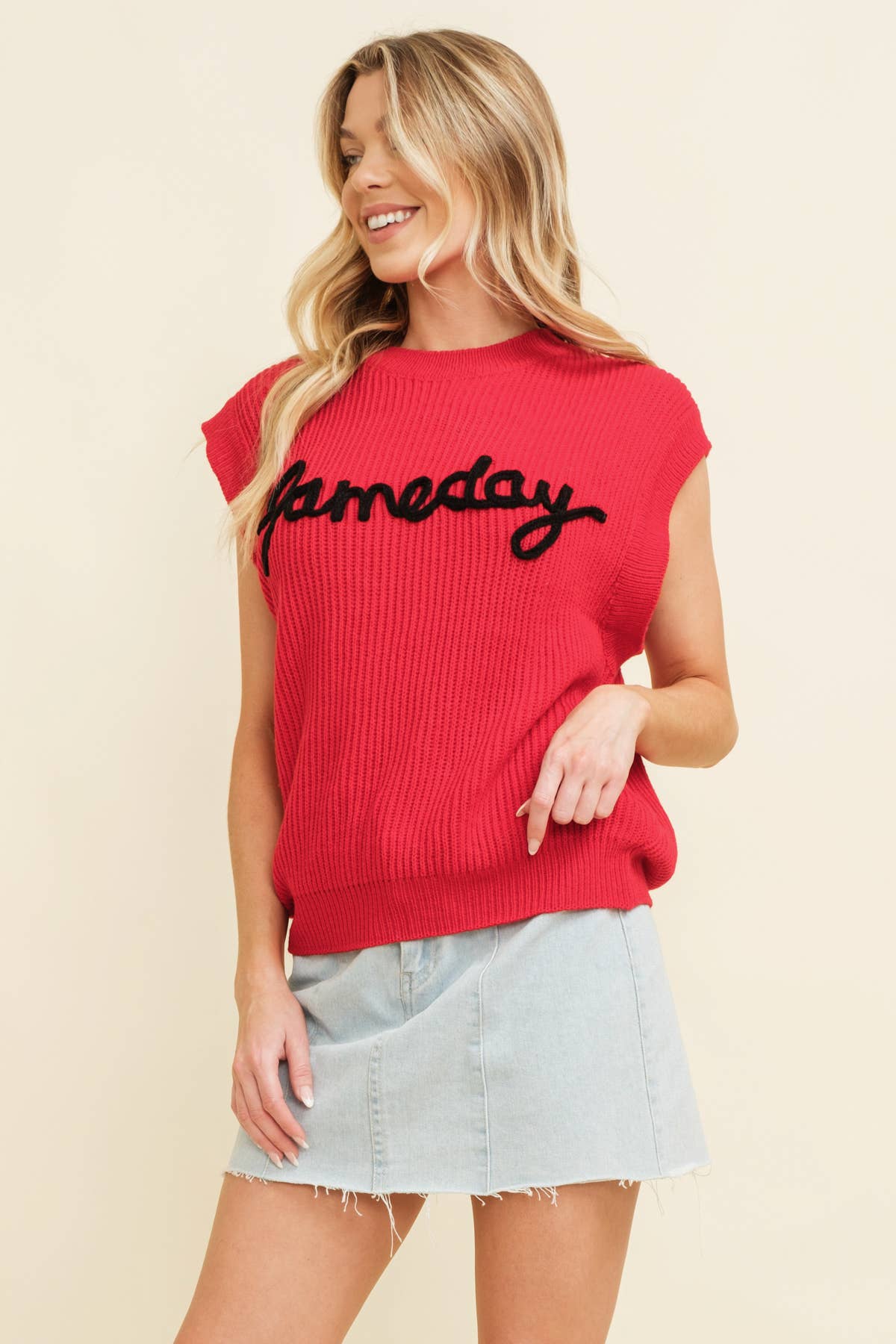 Cloud Ten - Wholesale Sweater Vest - Women's - CSW10210-1 - 'GAMEDAY" EMBROIDERED SLEEVELESS SWEATER VEST12