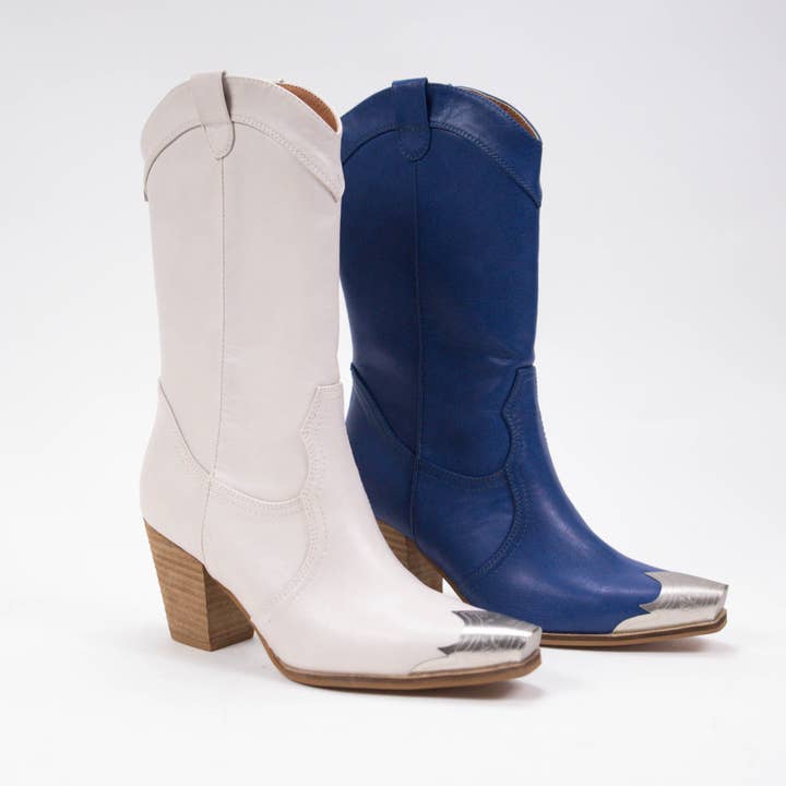 CCOCCI - Vente Bottes de cowboy – femme - Bottes western mi-mollet à embout argent métallique6