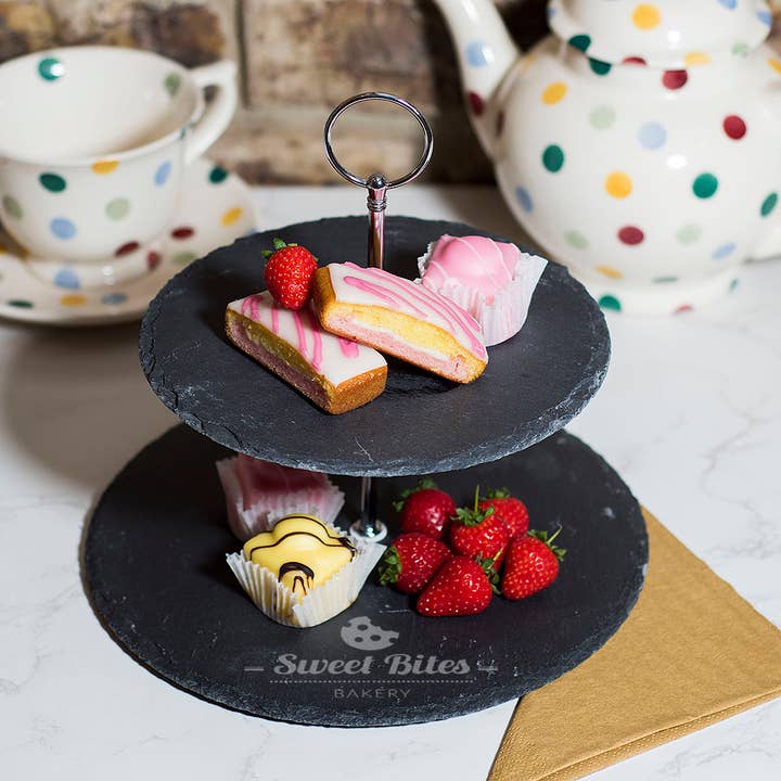 Branded Logo Slate Afternoon Tea Cake Serving Stand for wholesale by Love Lumi Ltd