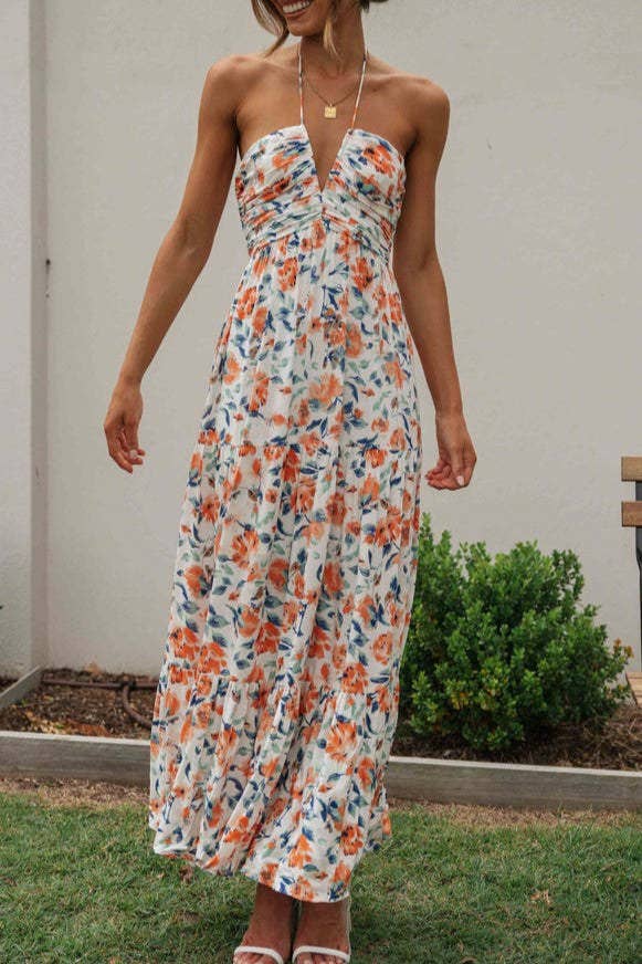 Rosa Clothing - Wholesale Dress - Women's - Plunge halter backless floral swing maxi sun dress12