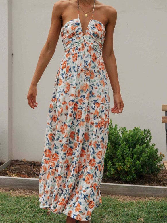 Rosa Clothing - Wholesale Dress - Women's - Plunge halter backless floral swing maxi sun dress12