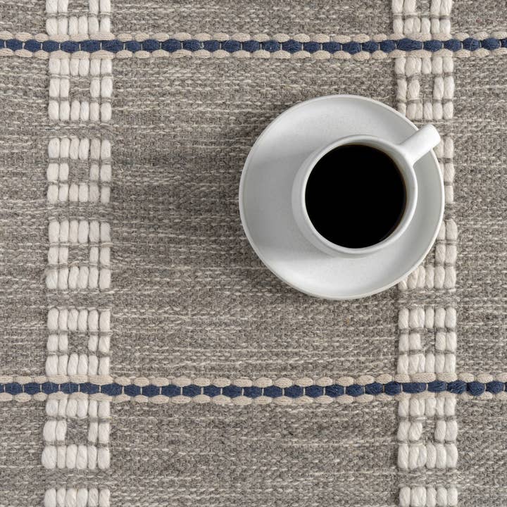 Grey Morgan Geometric Check Wool and Cotton Area Rug for wholesale on Faire