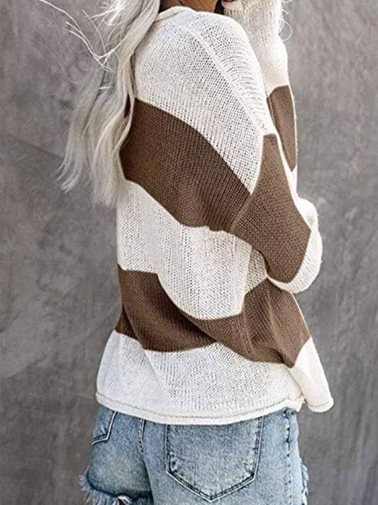 Fashion Combination - Wholesale Knit Sweater - Women's - stripe long sleeve casual knit top1