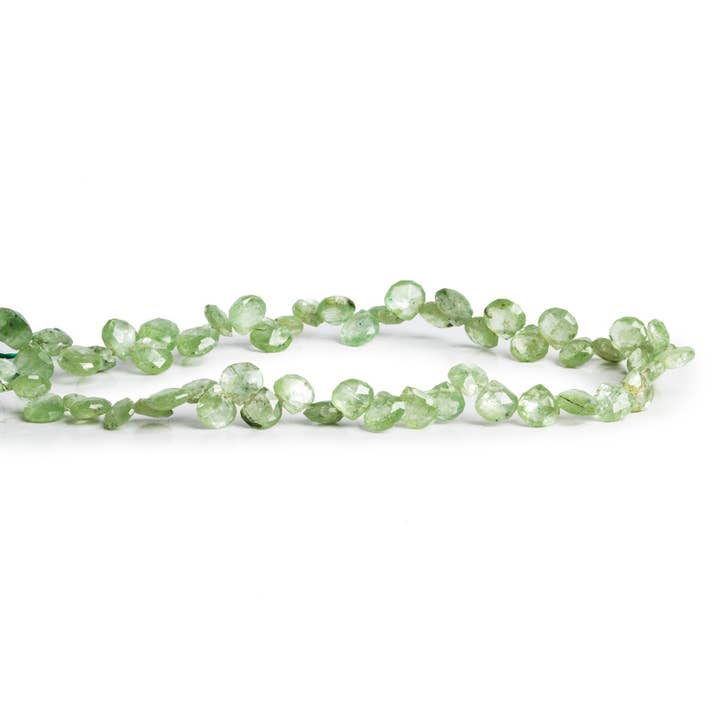 The Bead Traders - Wholesale Beads - 5-6mm Green Kyanite Faceted Hearts 7.5 inch 55 beads1