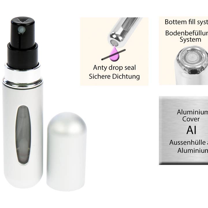 Atomizador de bolsillo, plata mate para 5 ml, con llenado automático. para venta al por mayor de Fantasia R. Espig KG
