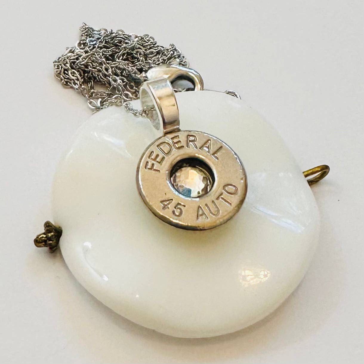 OneUniqueWay - Wholesale Pendant/Charm Necklace - Single BulletSlice Crystal Center Necklace - Sterling Silver Chain2