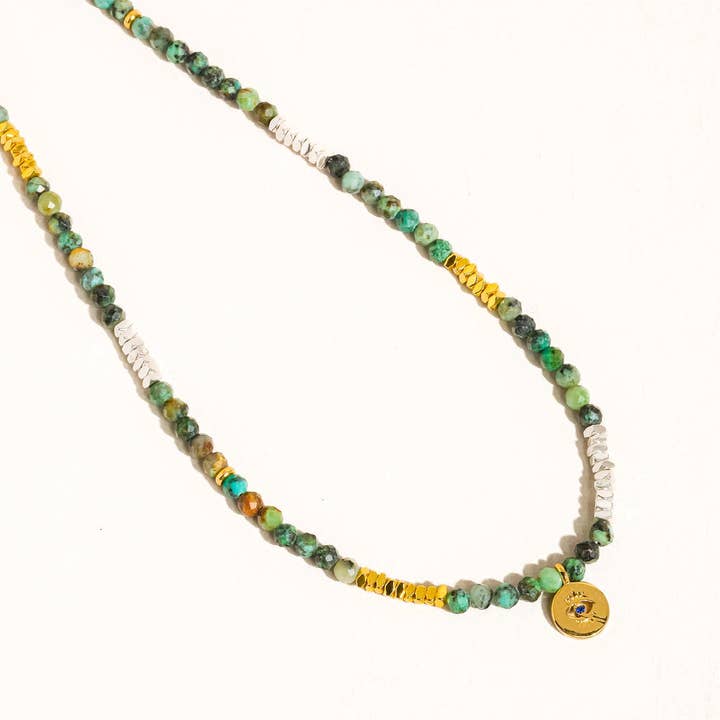 Lahina Green Boho Handmade Stone Eye Necklace for wholesale on Faire2