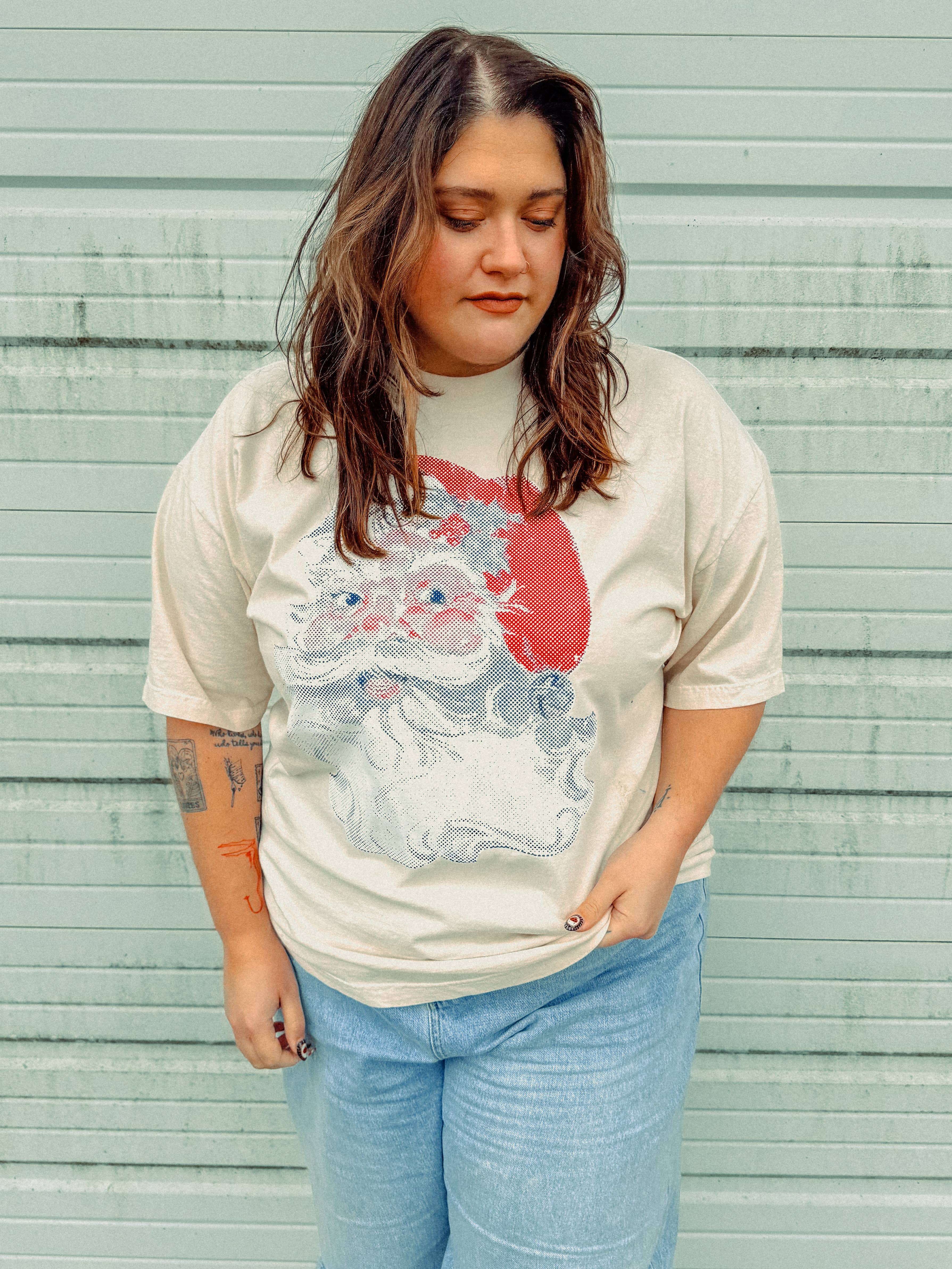 The Clandestine Underground – wholesale T-shirts med screentryck – Unisex – Vintage Santa, julig boxy bomulls-T-shirt6