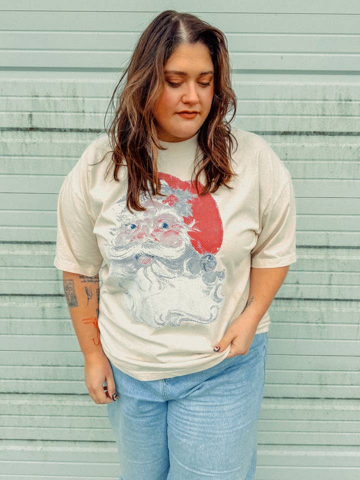 The Clandestine Underground – wholesale T-shirts med screentryck – Unisex – Vintage Santa, julig boxy bomulls-T-shirt6