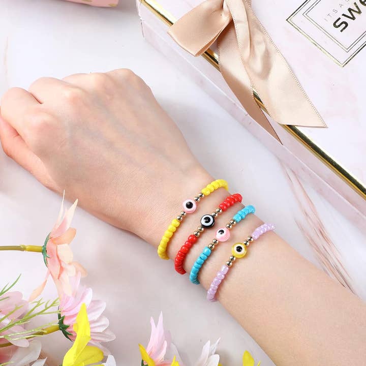 Beaded evil eye bracelets for wholesale by Mississippi Hippie Designs,LLC