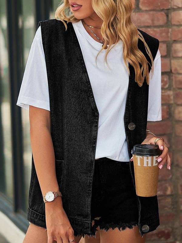 Plush Looks - Wholesale Suit Vest - Women's - Loose Sleeveless Split-Joint V-Neck Vest Top