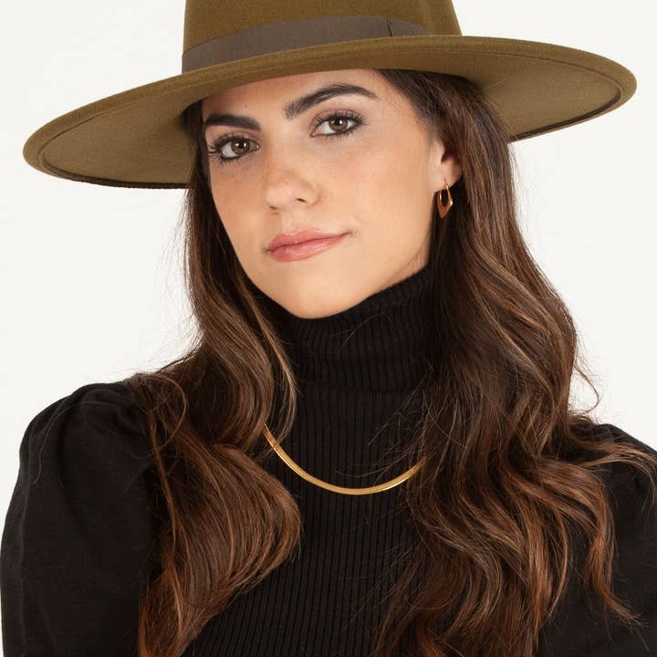 Lucca Couture - Wholesale Fedora - Women's - HBL1030-Rye Vegan Felt Boater-OLIVE