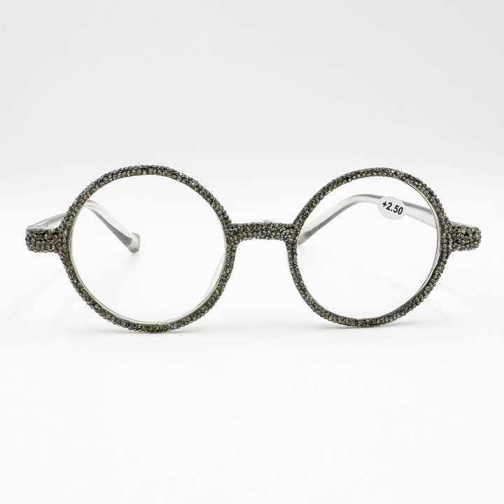Ole - Vendita all'ingrosso Occhiali da vista - Donna - Lettori con cornice rotonda con strass fatti a mano GY 5