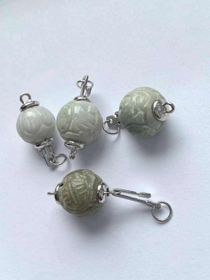 Chiusura intagliata in jedeite naturale in argento sterling per la vendita all'ingrosso da parte di MyTreasureGem