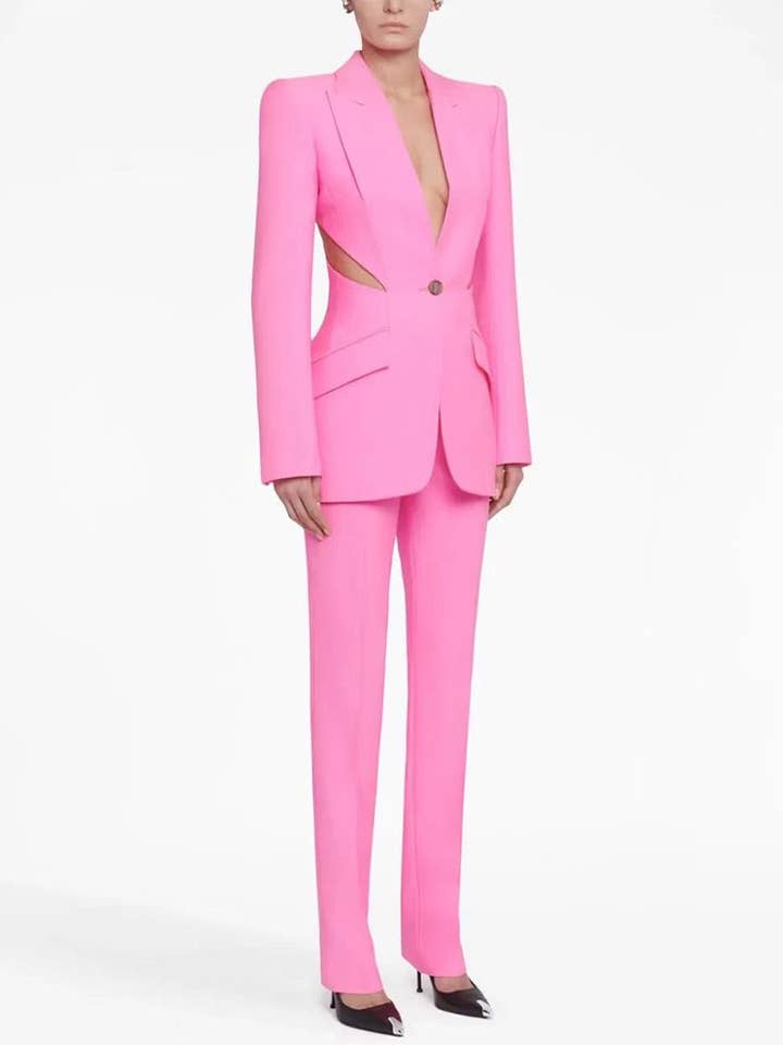 SET7-7Y Chic Pink Mesh-Stitch Slim Suit Set for wholesale on Faire