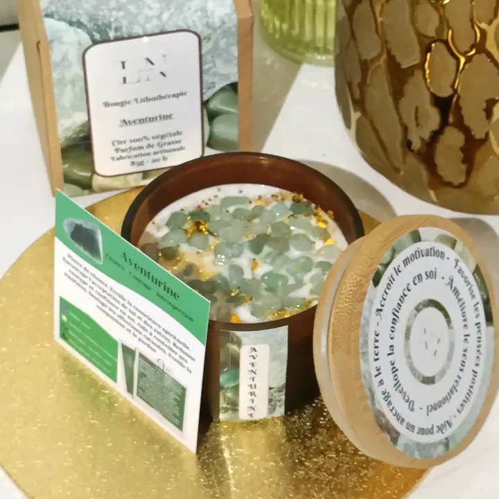 Bougie Lithothérapie Aventurine pour la vente par LNDECO