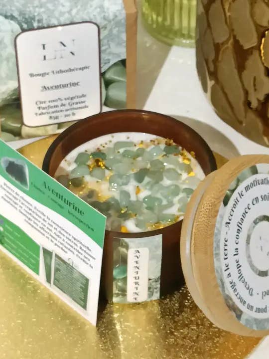Bougie Lithothérapie Aventurine pour la vente par LNDECO