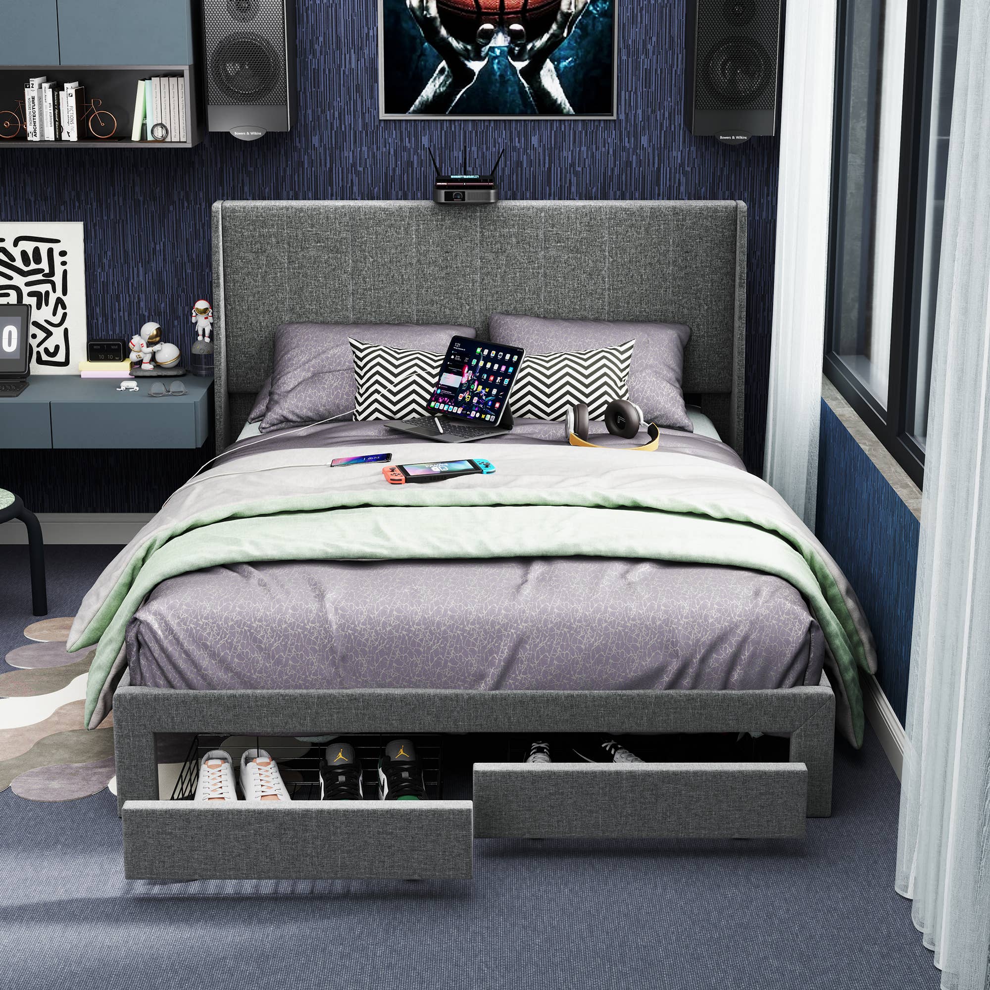 39F Inc. - Wholesale Bed - Upholstered Bed with Drawers, USB Port– Twin & Queen Sizes6