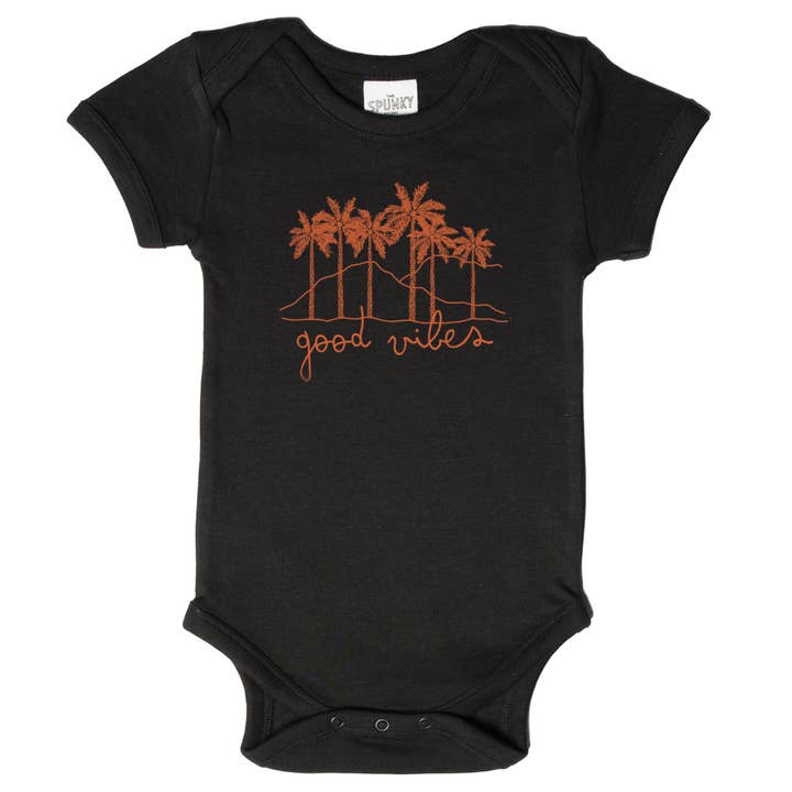 Spunky Stork - Wholesale Screen Printed T-Shirt - Kids - Good Vibes Palm Trees Organic Baby Bodysuit Kids Shirt